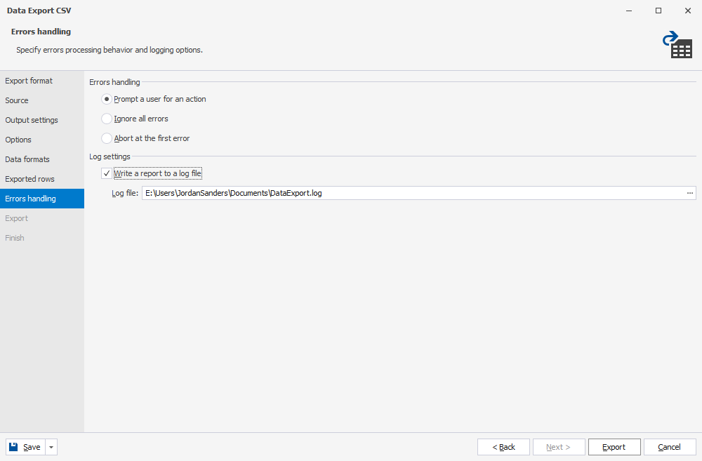 Handling Import/Export errors