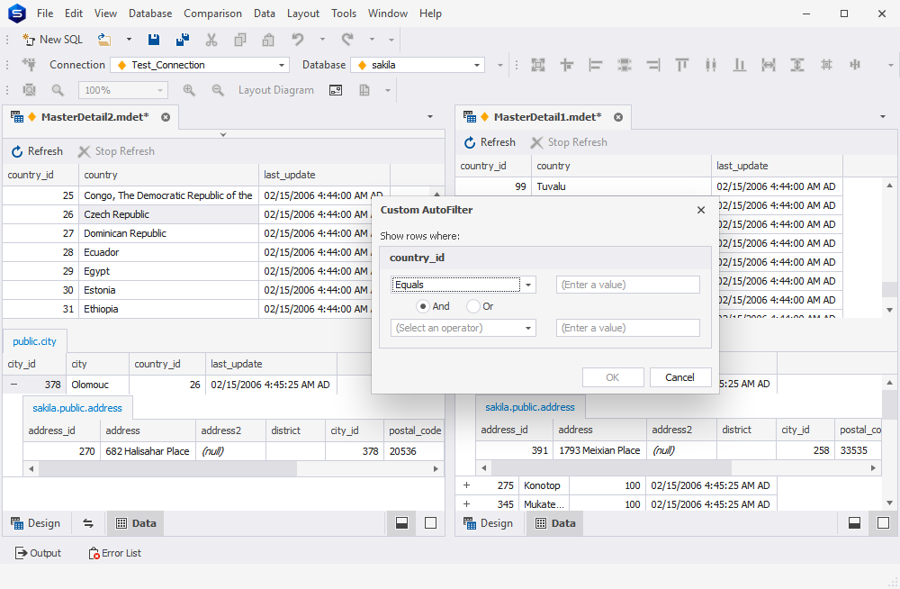 Filtering data in Master-Detail Browser for PostgreSQL
