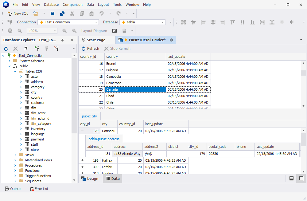 Self-referencing table in Master-Detail Browser for PostgreSQL