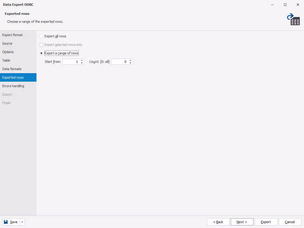 Exporting rows