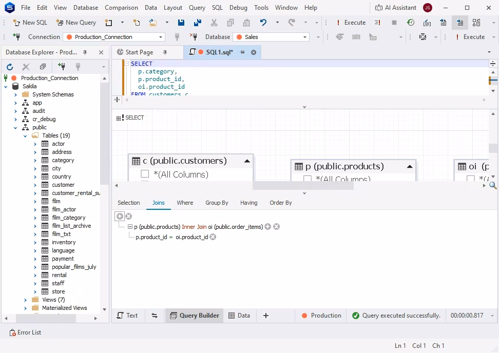 Query Builder in dbForge Studio for PostgreSQL