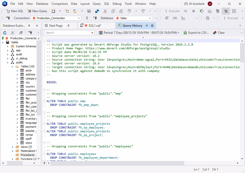 Query History in dbForge Studio for PostgreSQL