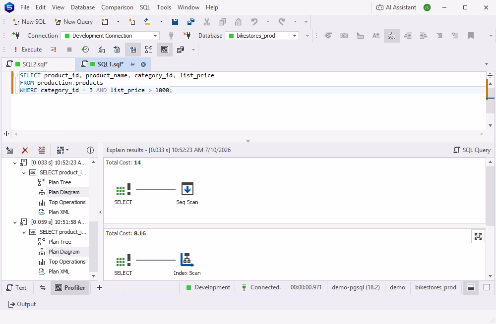 Query Profiler results comparison