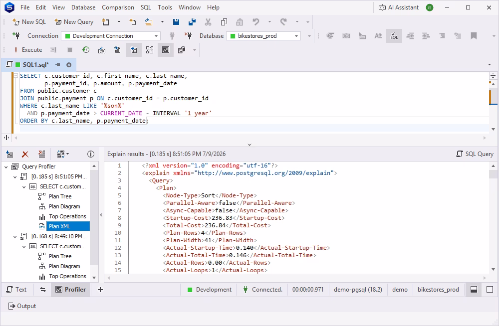Query Profiler results in the XML format