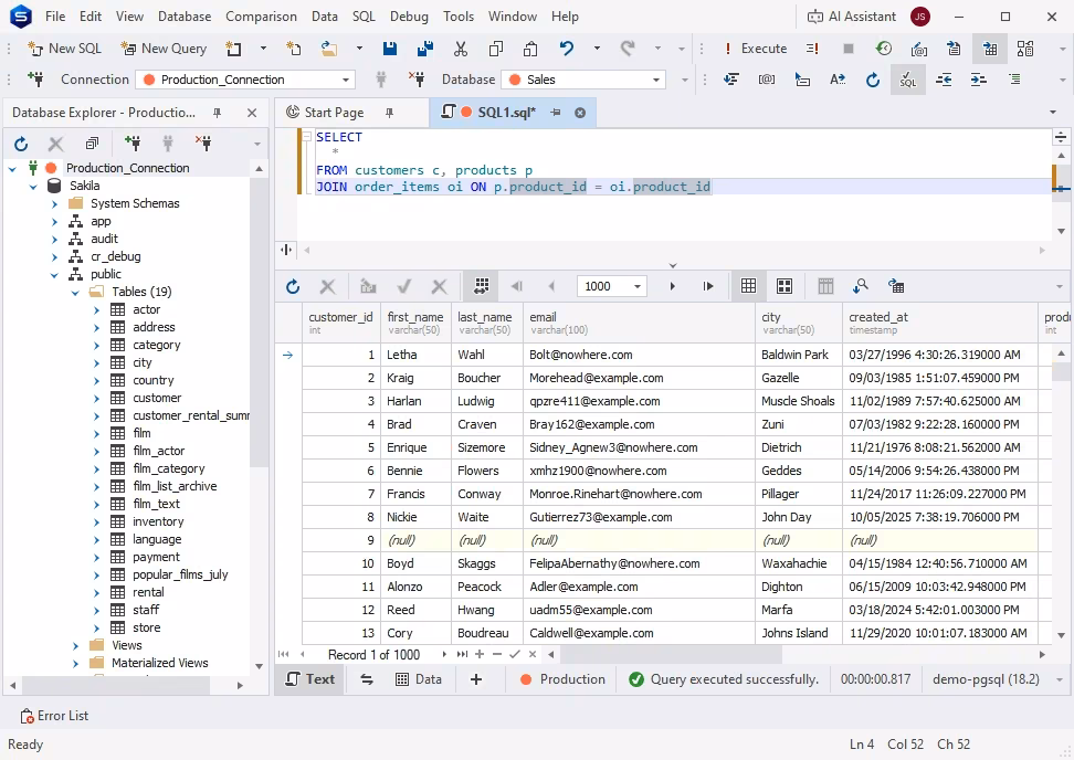 Context-aware coding assistance in dbForge Studio for PostgreSQL