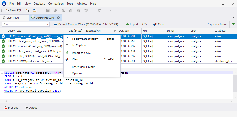 Query history