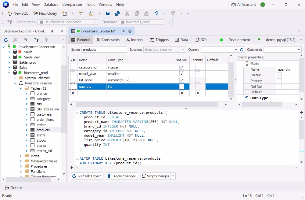 Automatically generated SQL reflecting table changes