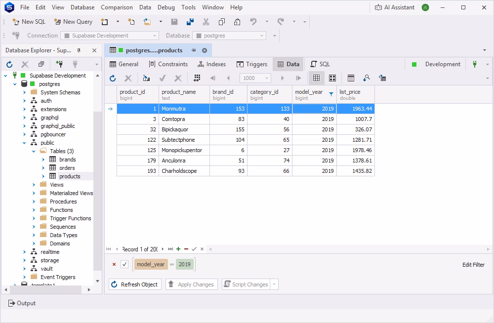 Editing Supabase table data in dbForge Studio's data editor