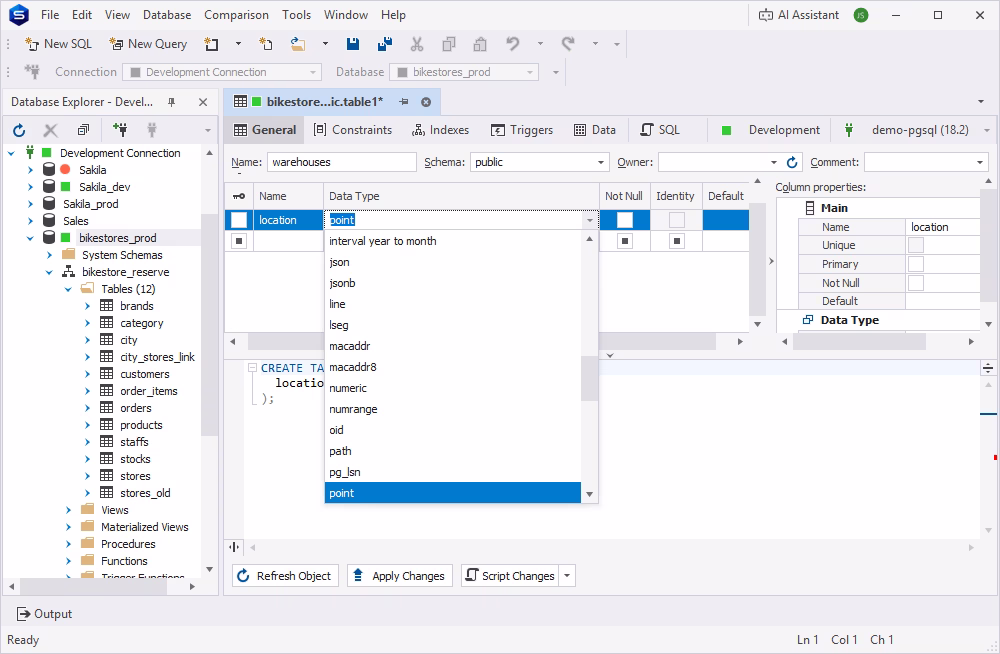 Choosing data types during the table design