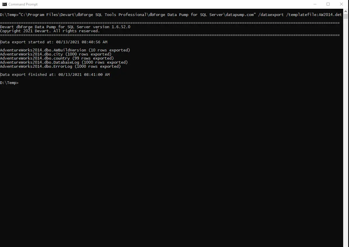 Data Pump for SQL Server - Befehlszeilenschnittstelle