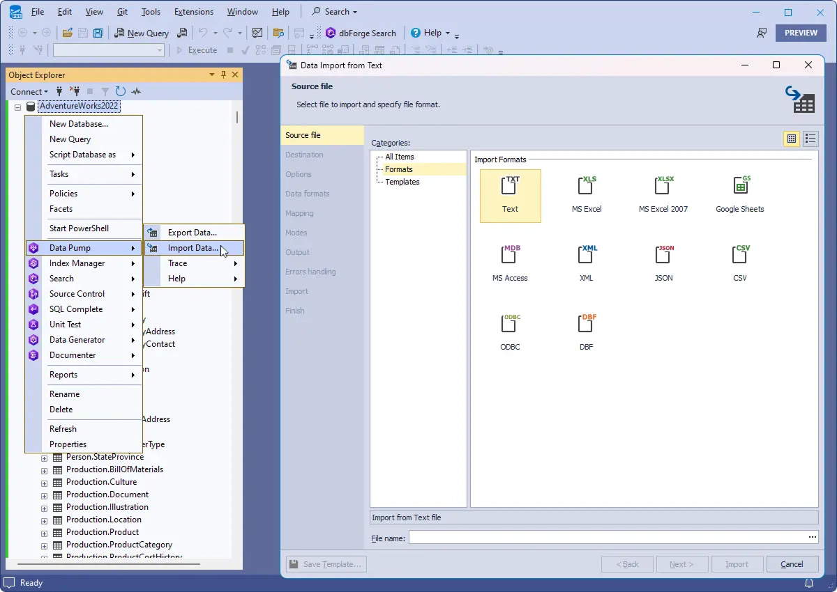 Data Pump for SQL Server - SQL-Import aus 9 weitverbreiteten Formaten