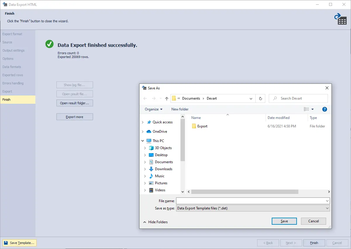 Data Pump for SQL Server - Exportvorlagen