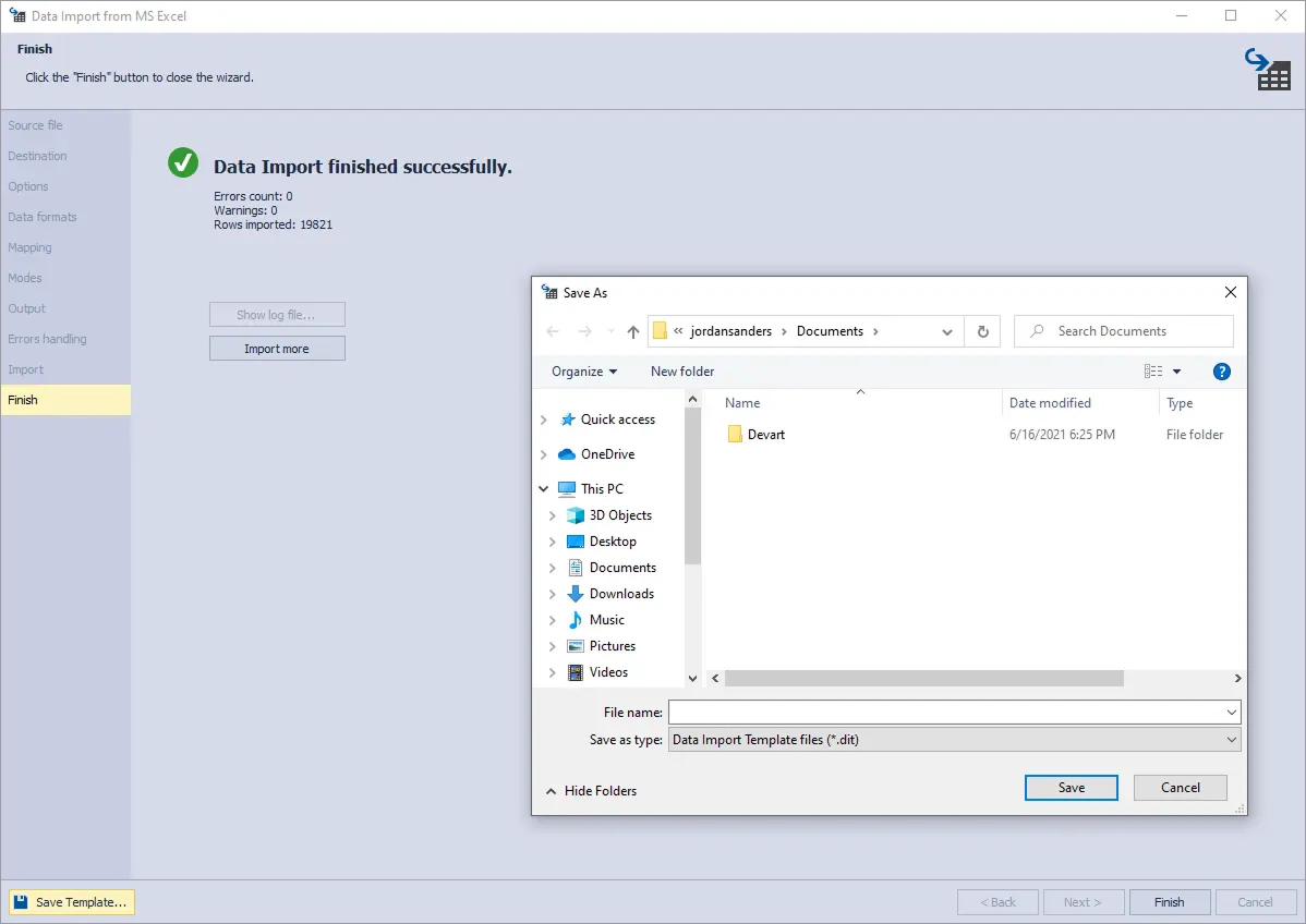 Data Pump for SQL Server - Importvorlagen