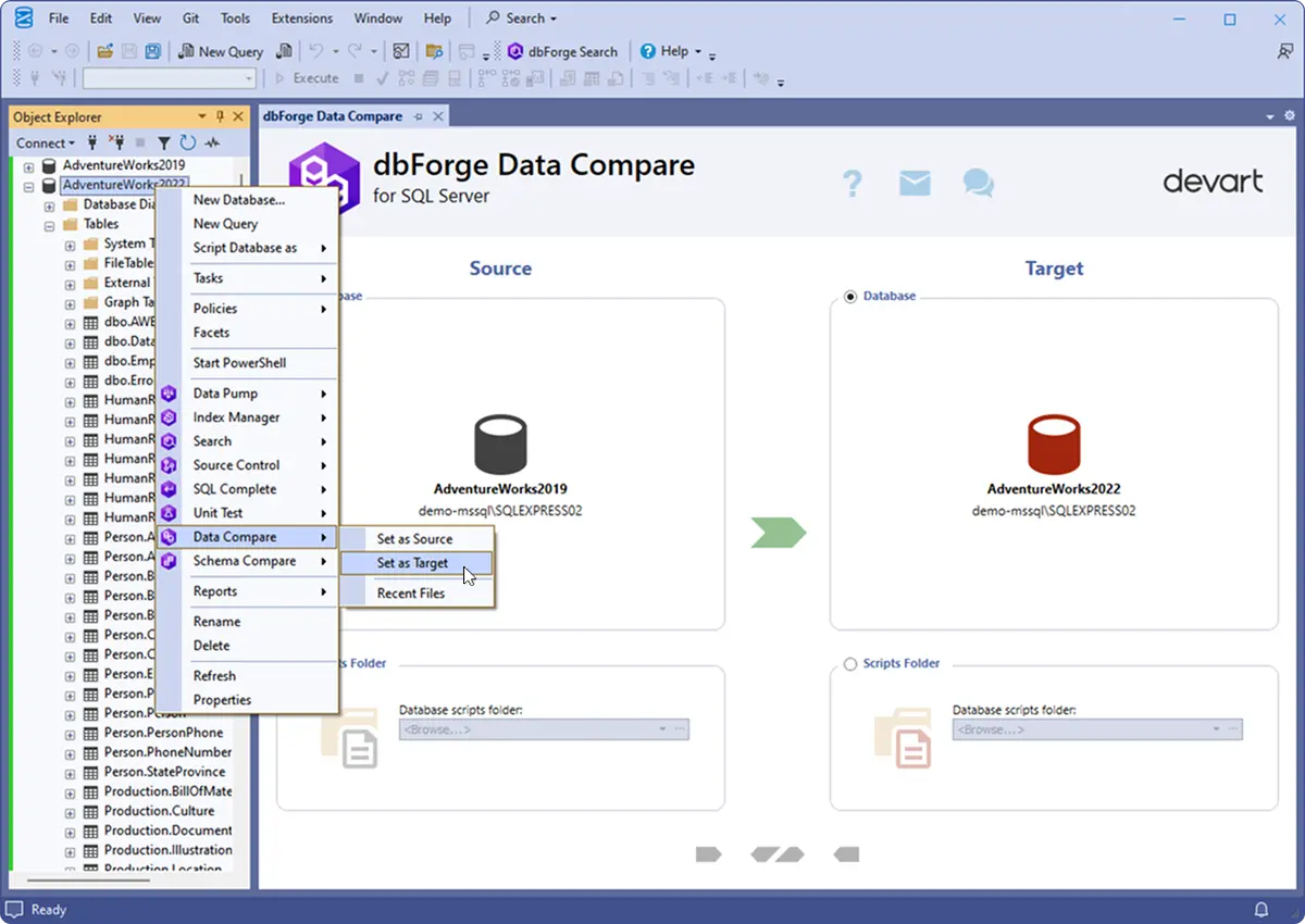 Integrate Data Compare into SSMS