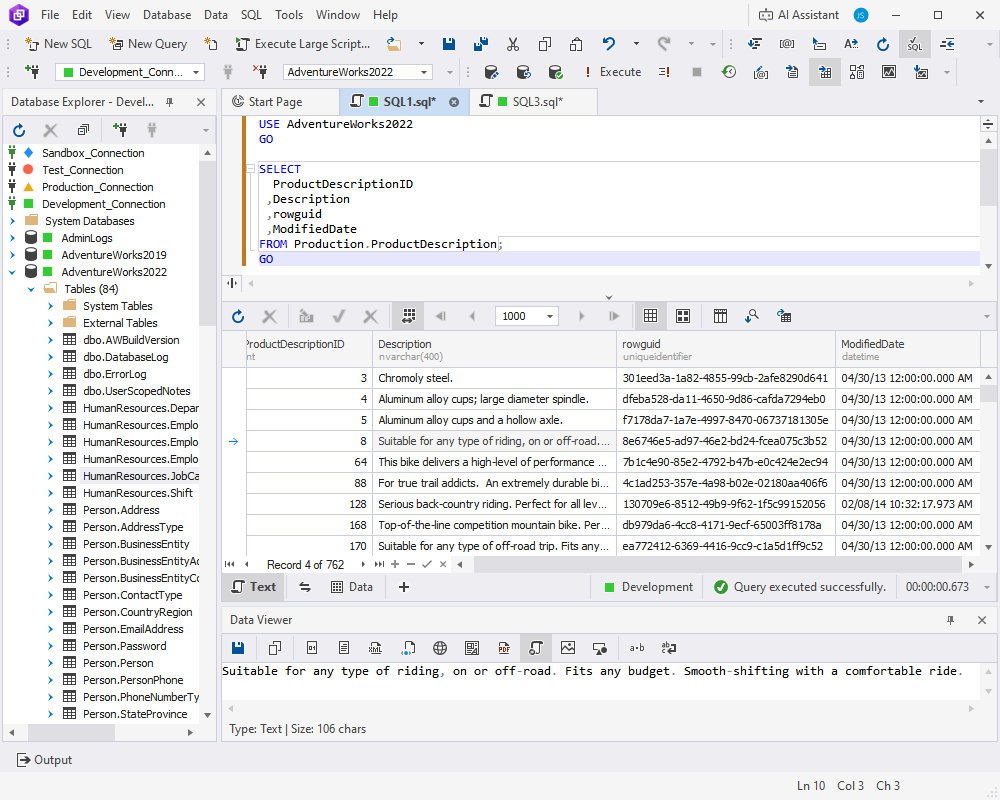 SQL Data Editor interface for browsing, filtering, and editing query results