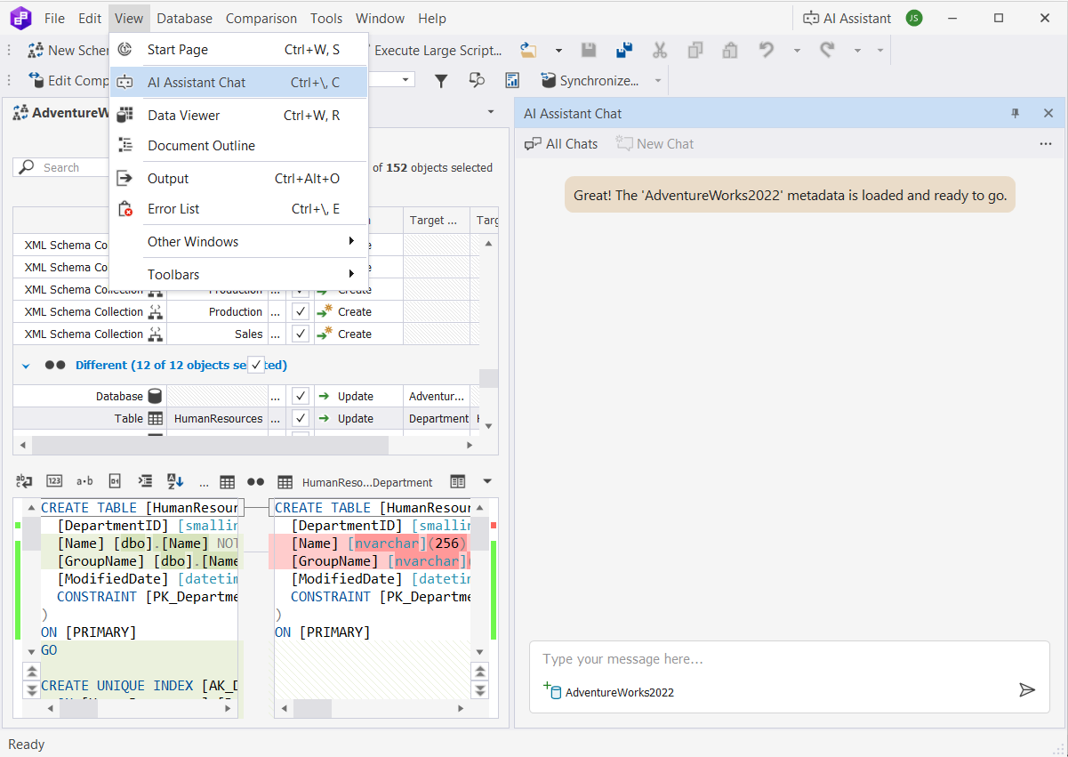 AI Assistant in Schema Compare