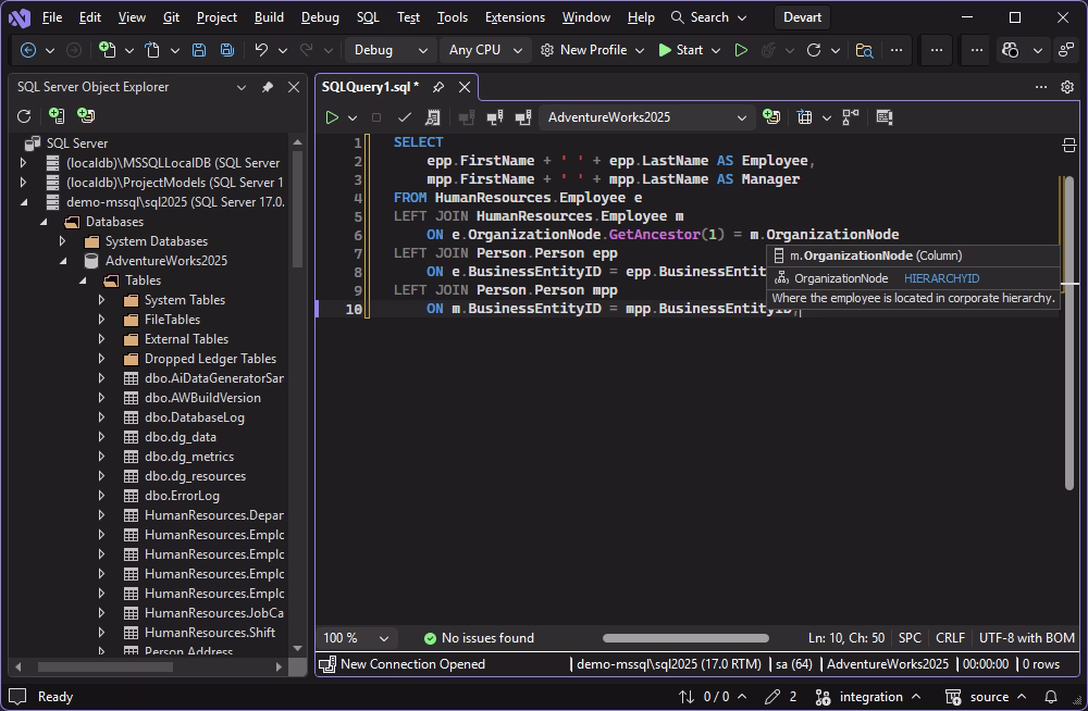 Context-aware SQL autocomplete suggestions in Visual Studio