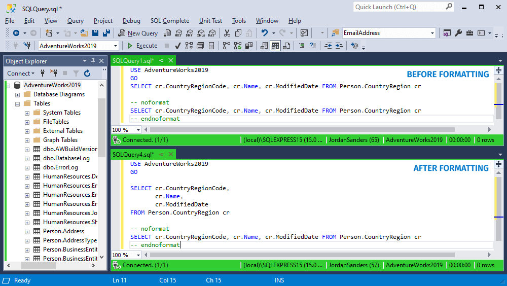 Format SQL code