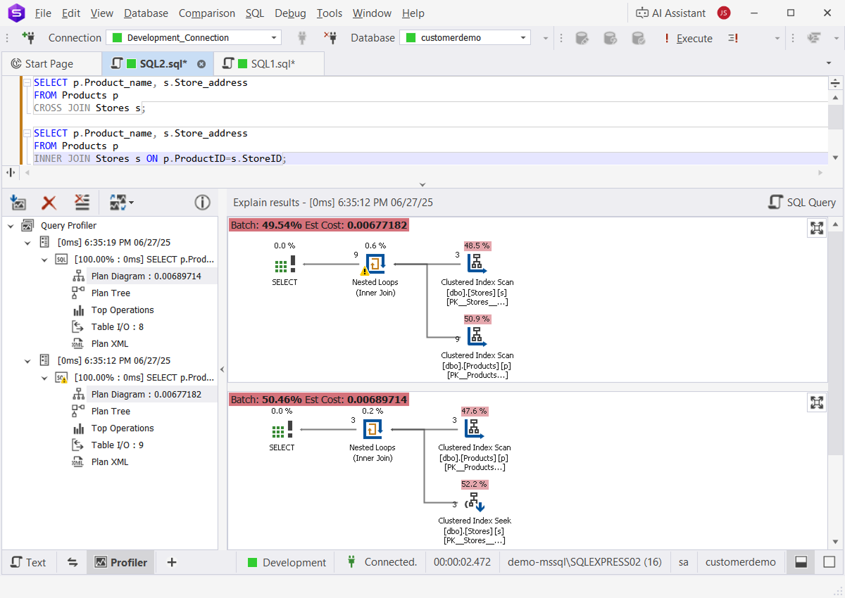 CROSS JOIN alternative execution plans