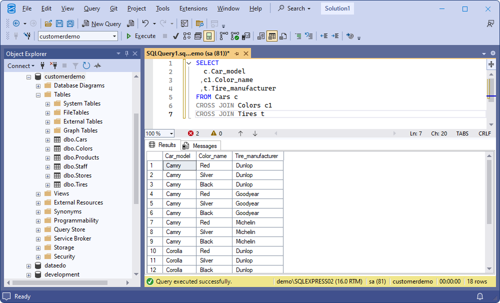 How to cross join three tables in SQL Server with the help of SQL Complete