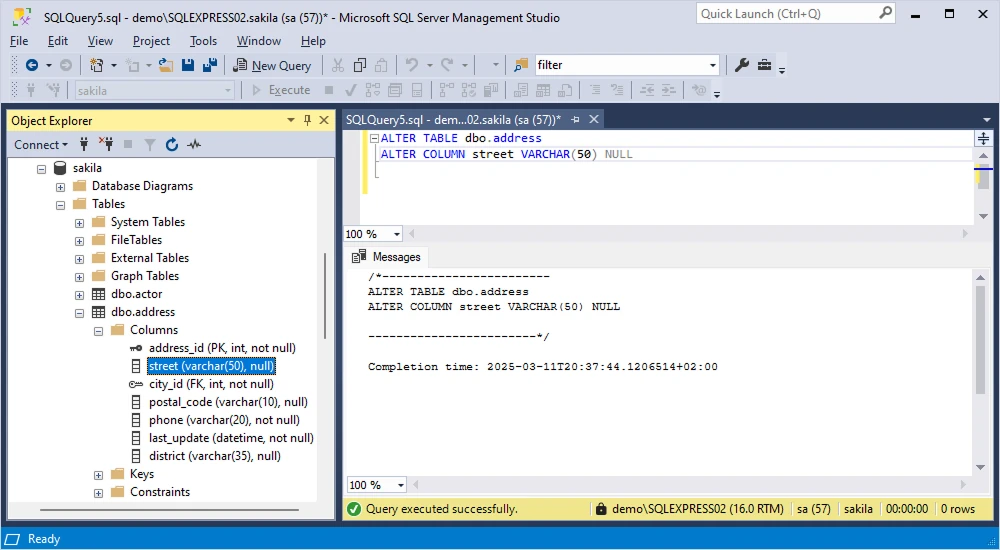 Modify the data type of the column