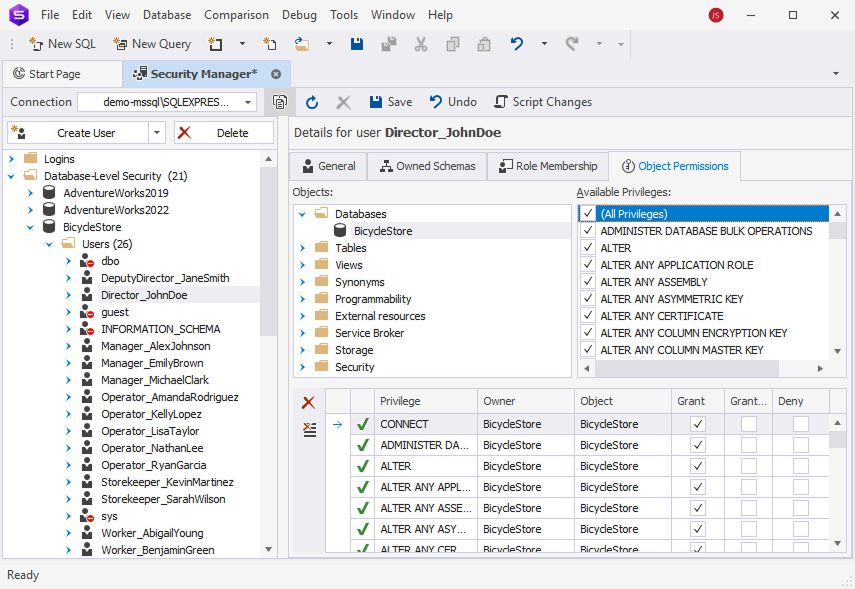 Database administration inside the SQL Server IDE