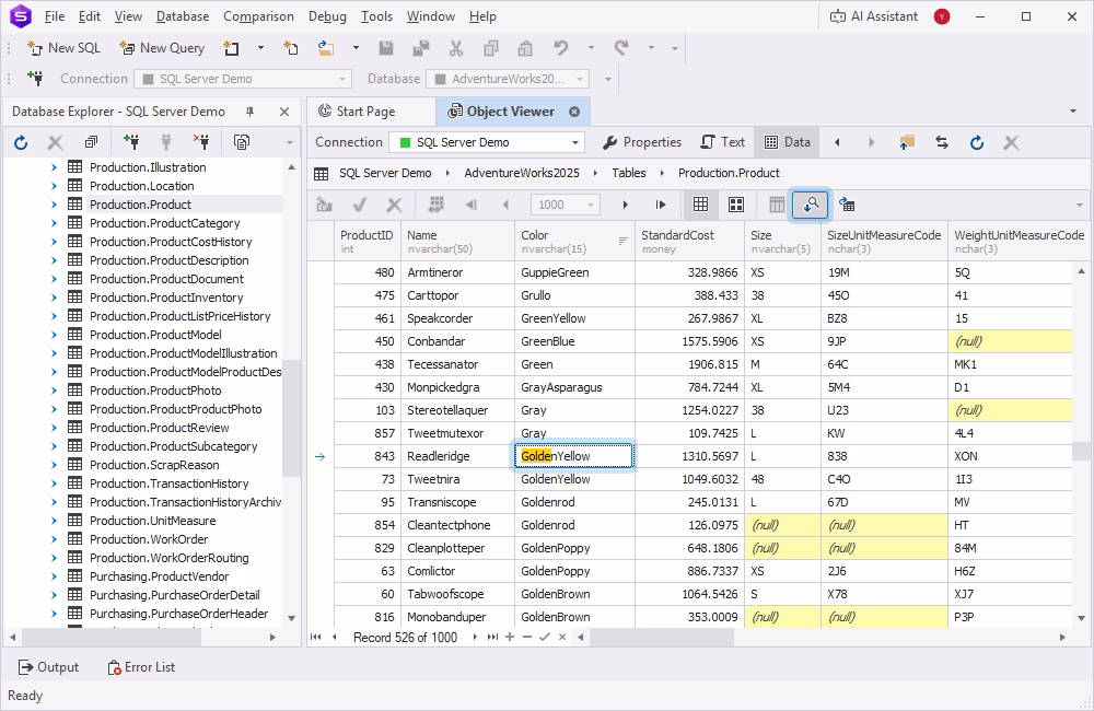 Searching objects in SQL Server Object Viewer in dbForge Studio