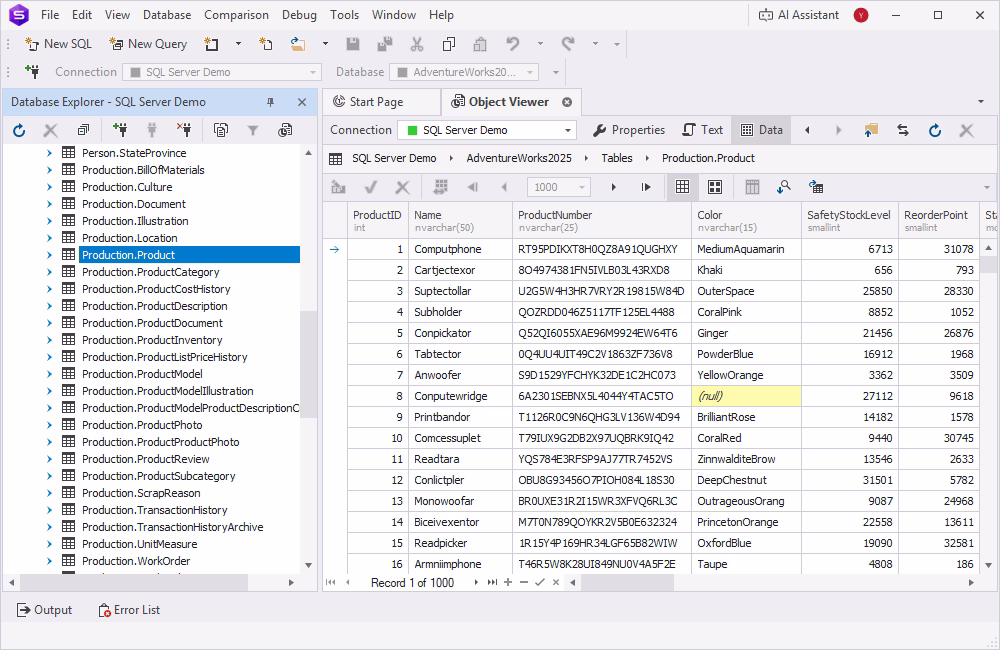 Viewing table data in dbForge Studio for SQL Server