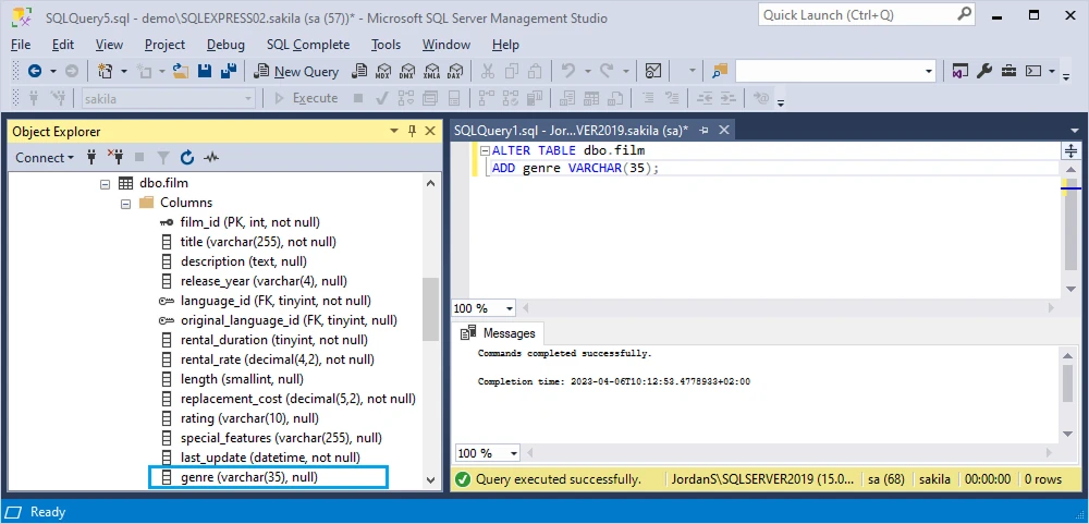 Add a new column to the SQL Server table