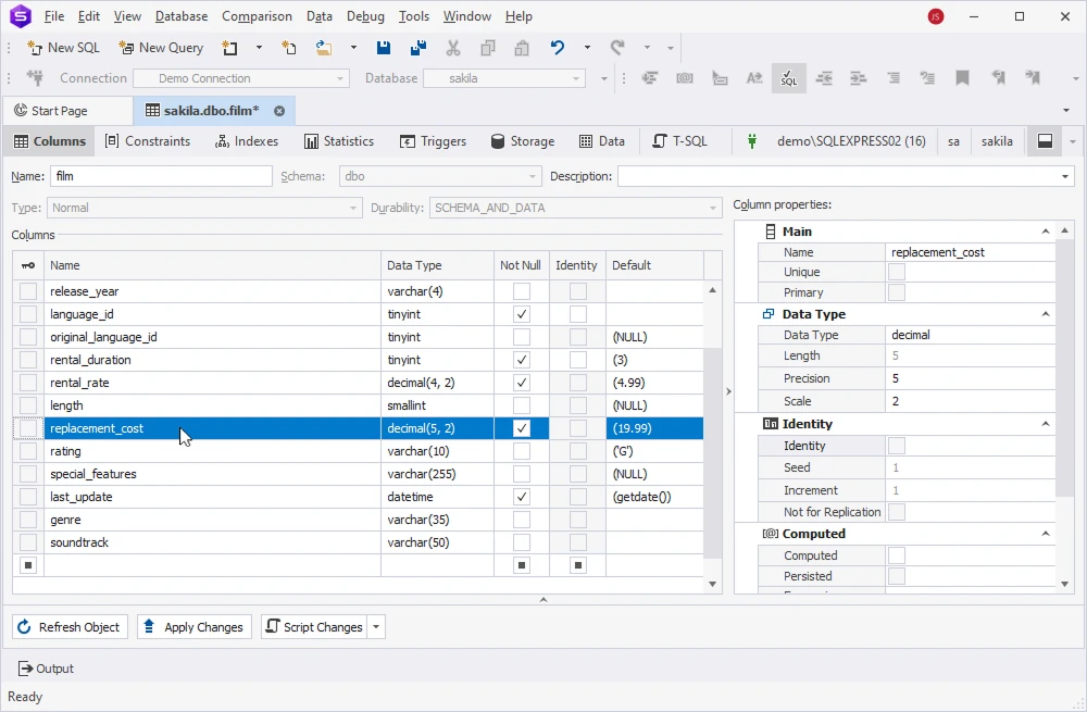 Modify the new column properties