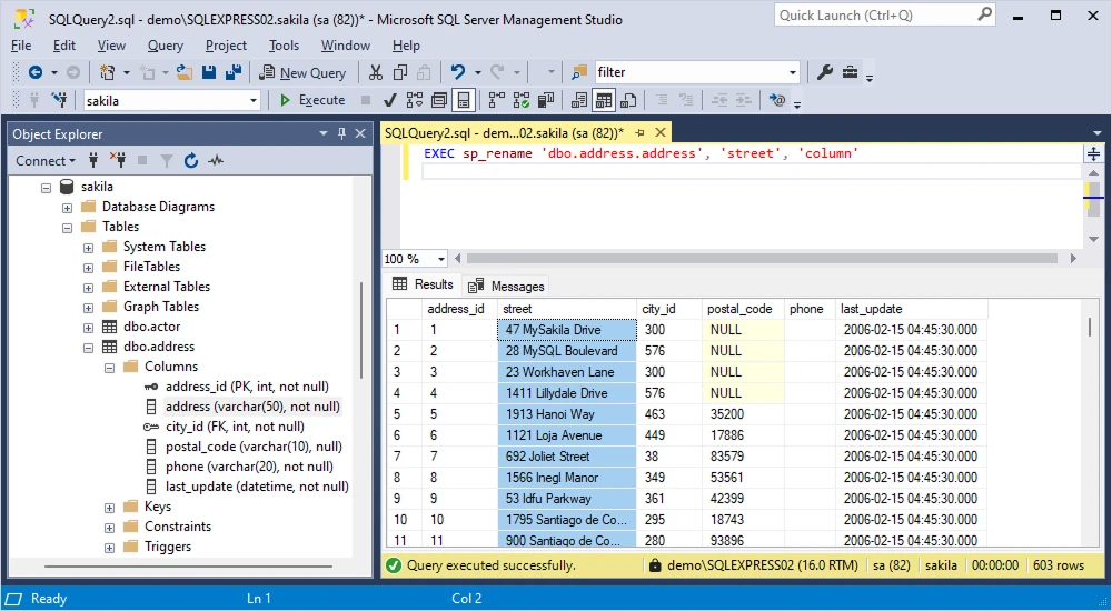 Rename an existing column