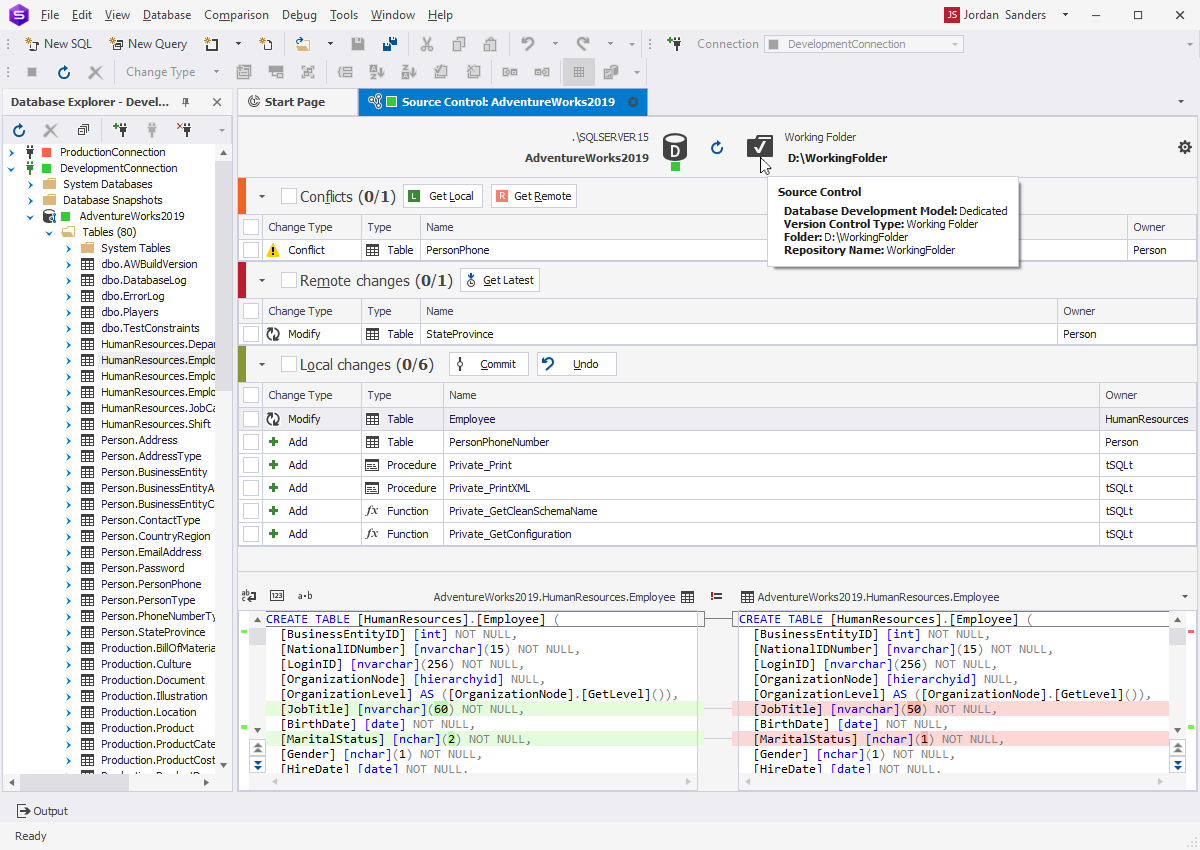 Source-controlling a working folder