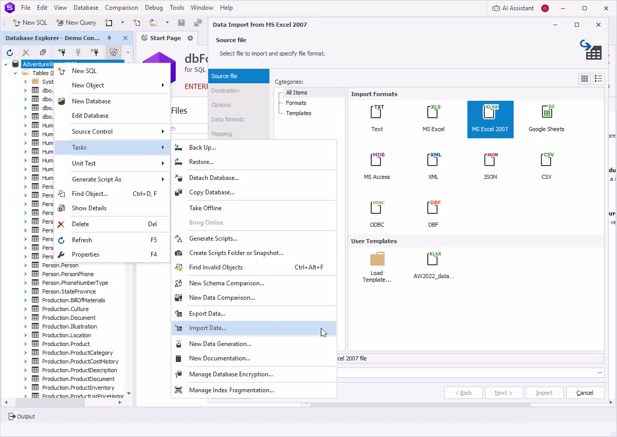Data import for SQL Server - Import from 10 formats