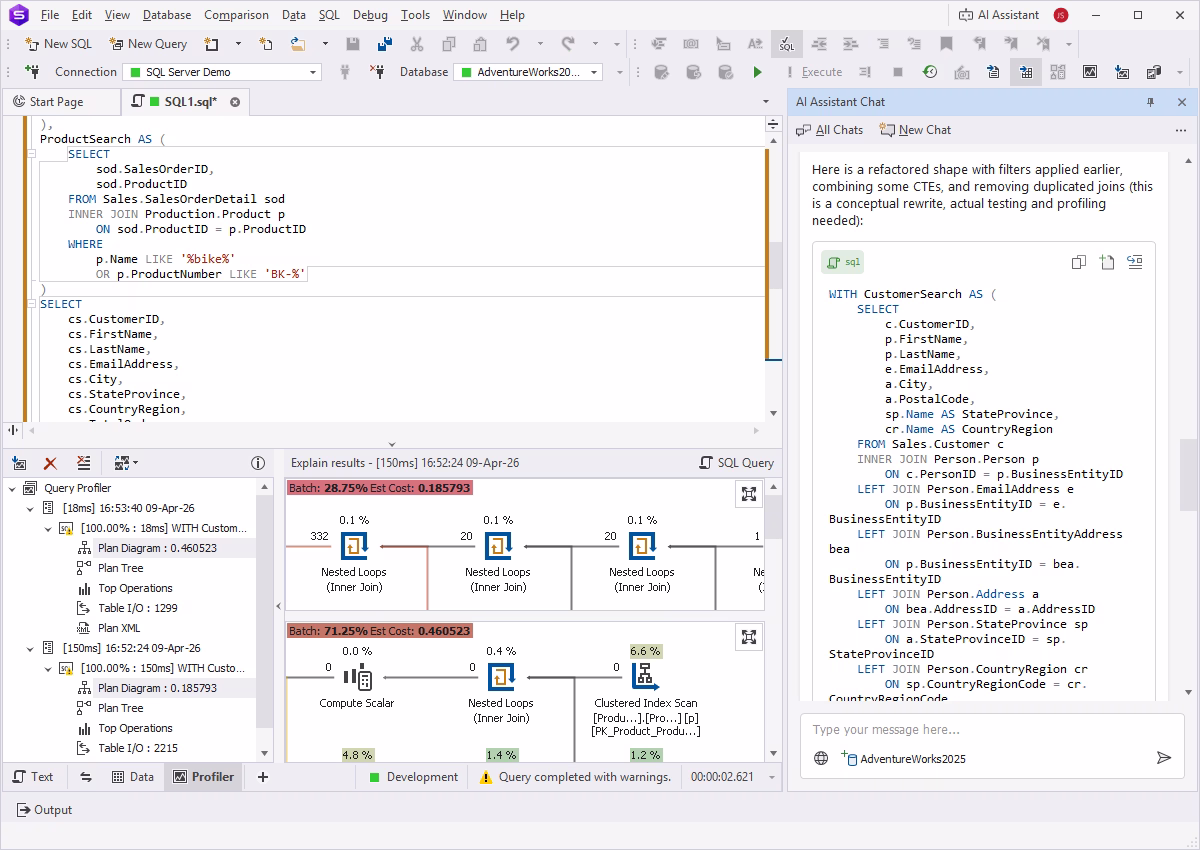 Query Profiler working with the LIKE query in dbForge Studio