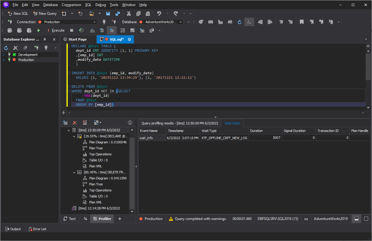 View waiting statistics in Query Profiler