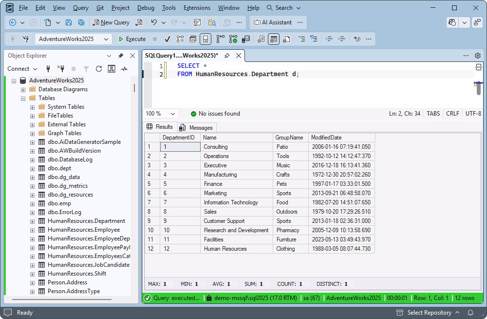 SQL development in SQL Server Management Studio