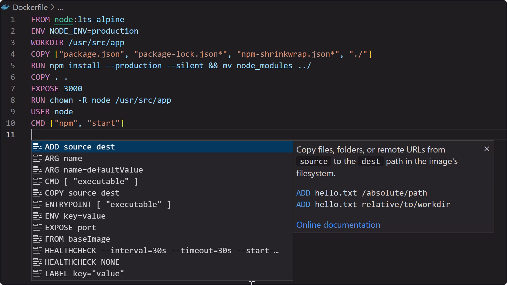 Container Tools extension managing Docker containers in VS Code