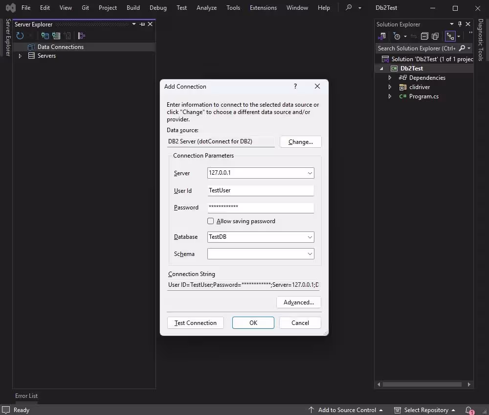 Provide connection details for the Db2 database