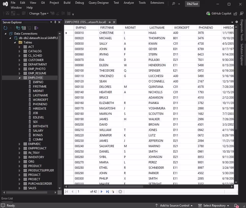 Retrieve data from the Db2 table