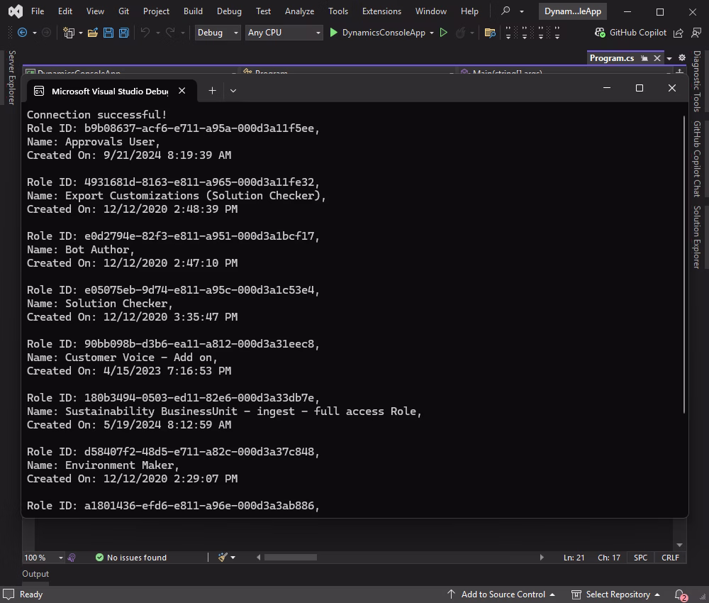 View the retrieved data in the console application