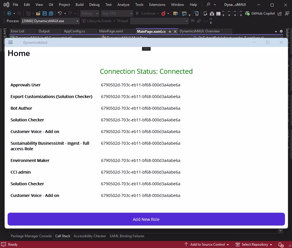 MAUI App - Connected Roles List with Add New Role Button