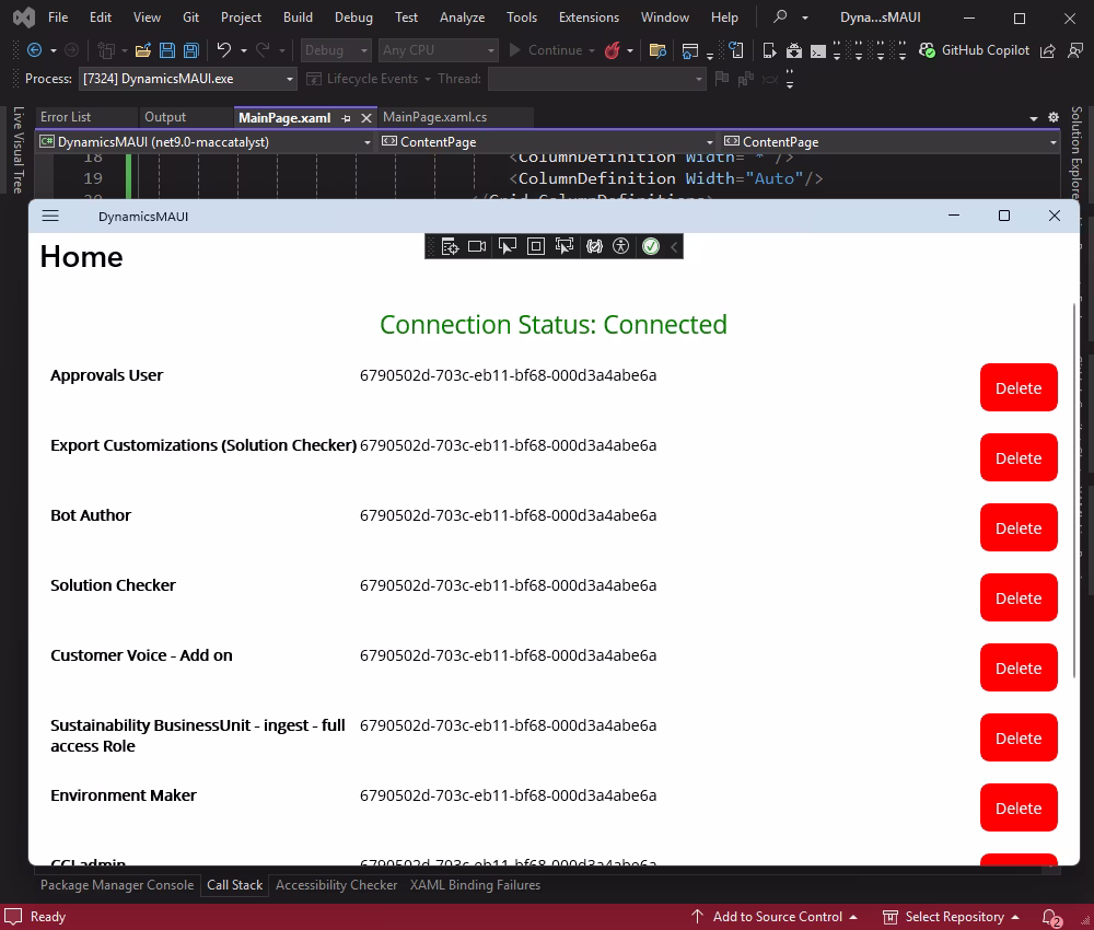 MAUI - Connected Roles List and Delete Functionality