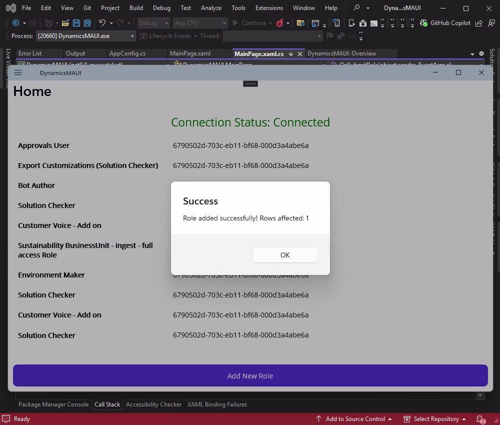 MAUI App - Role Added Success Dialog