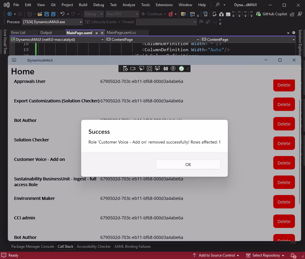 MAUI App - Role Deletion Success Dialog