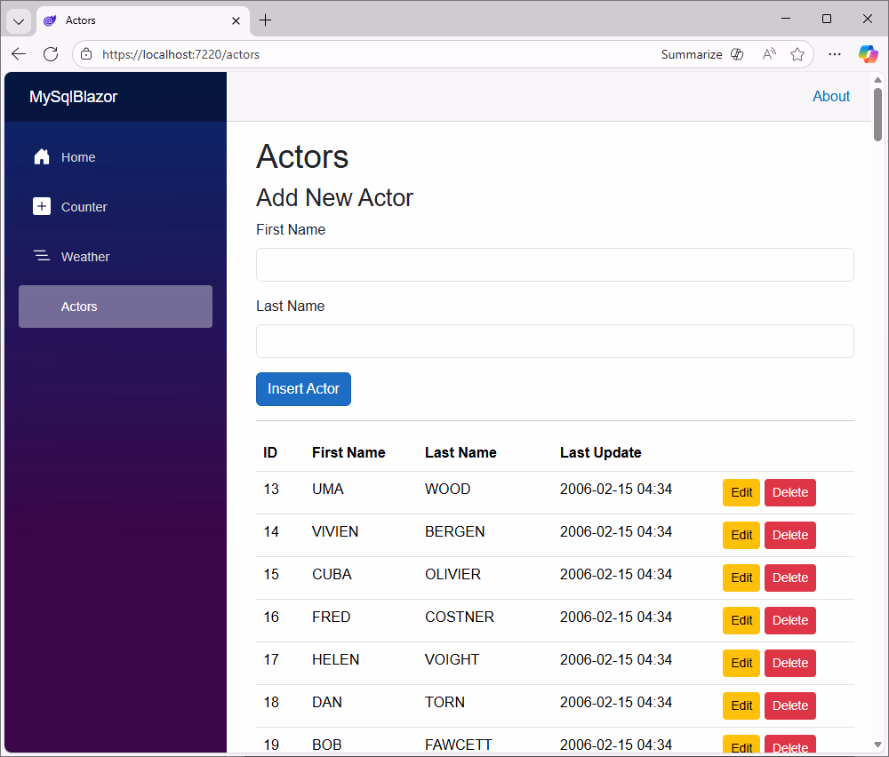 Blazor application with all data management options