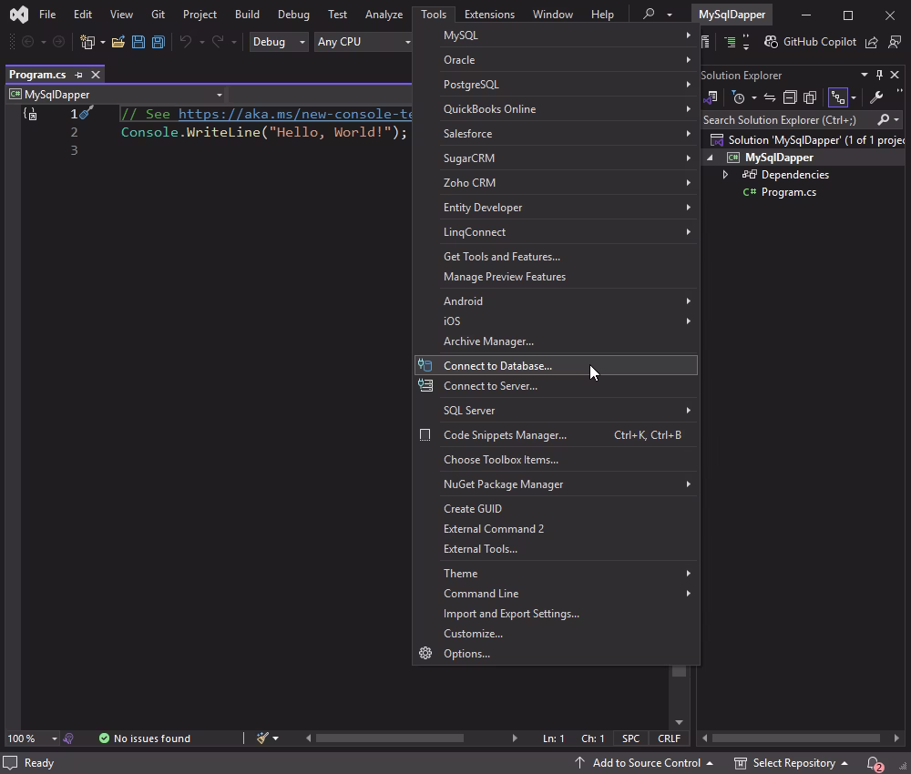 Select Connect to Database