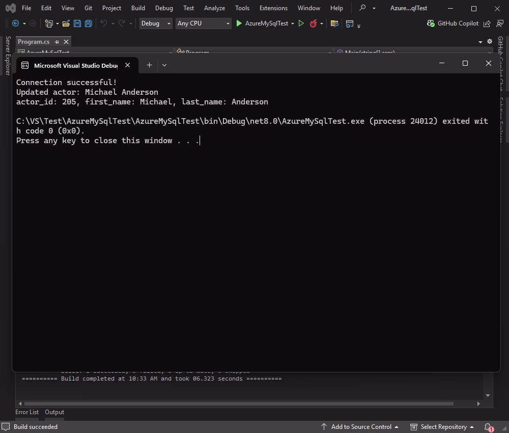 Successful output of the record update in the application