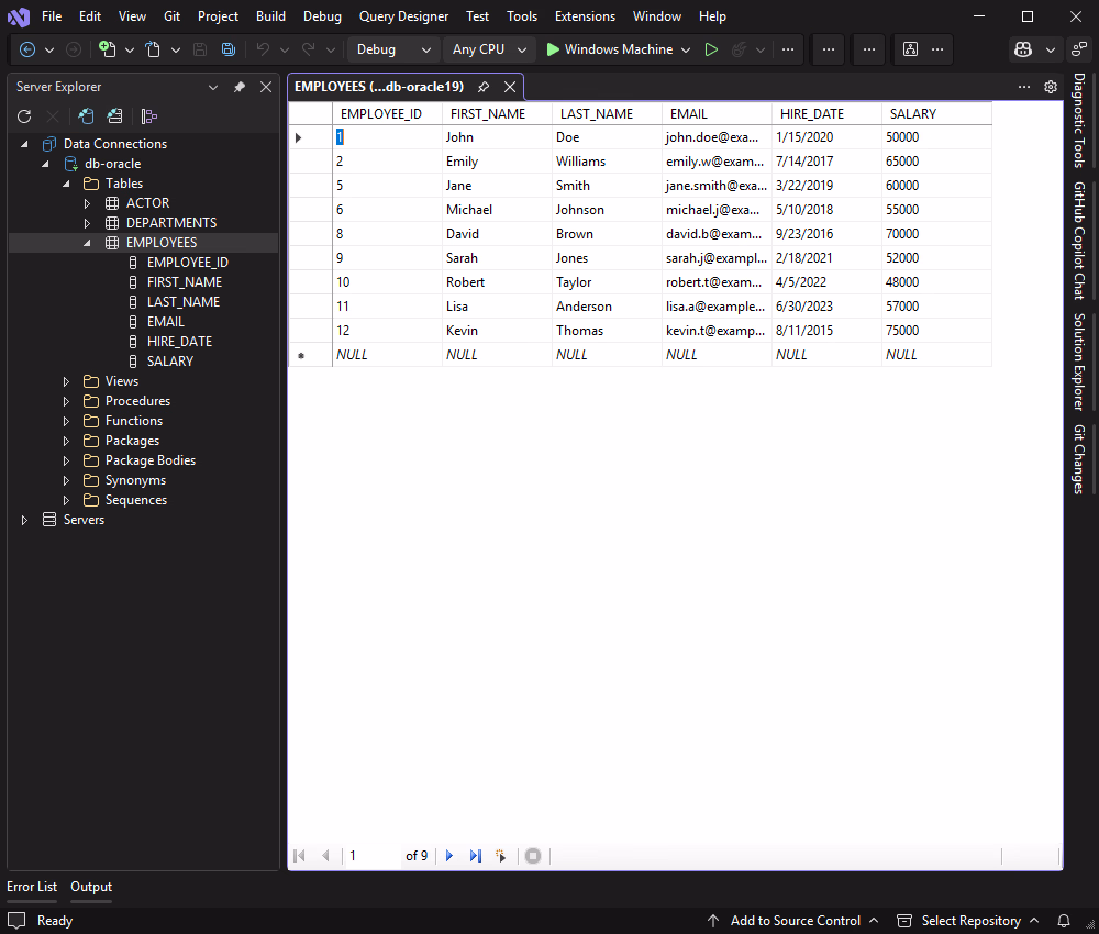 Selected Employee table