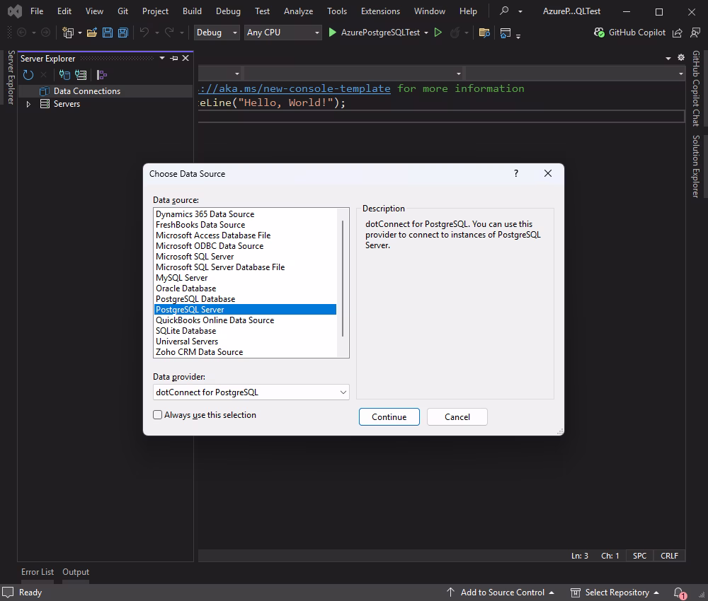 Connect to a PostgreSQL database in the Azure cloud using the Data Explorer