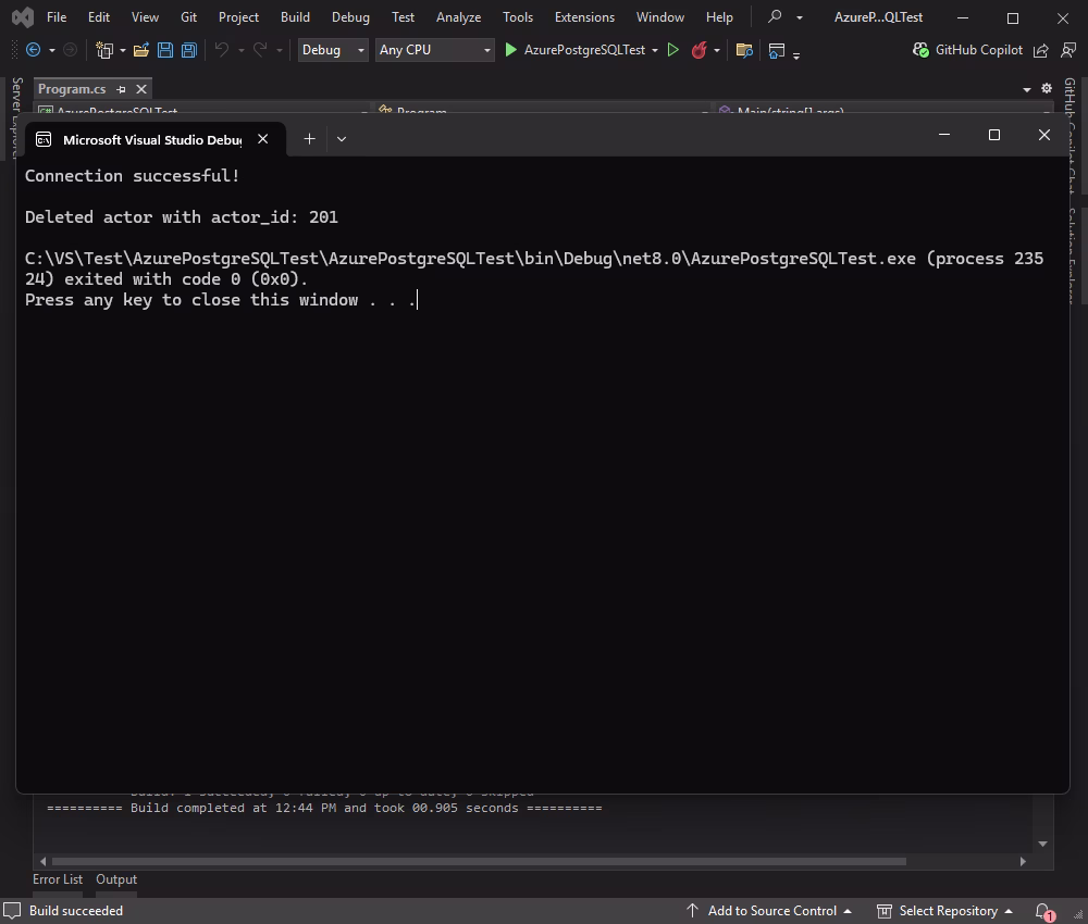 Successfully deleted record from the PostgreSQL database table in Azure